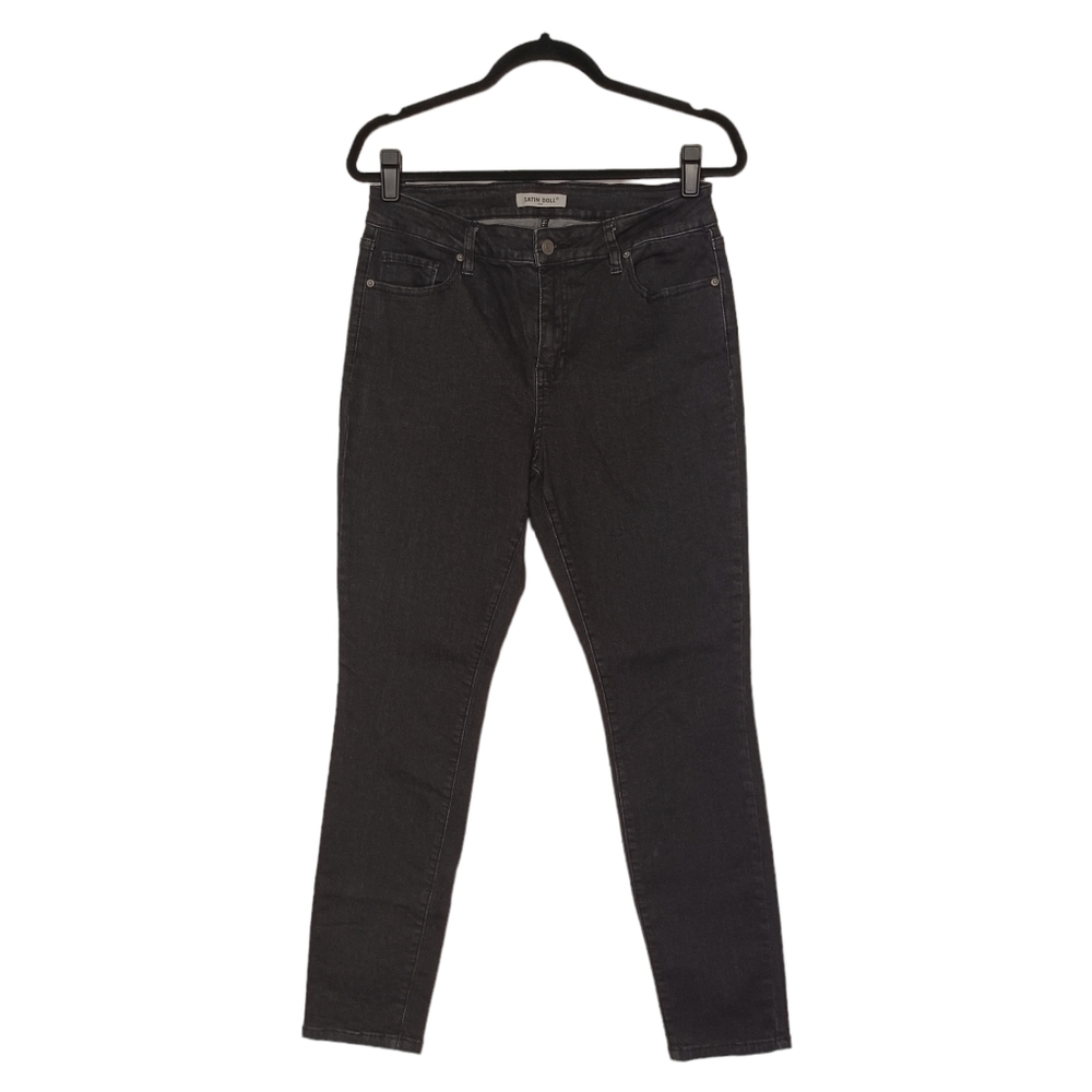 SATIN DOLL Black Manufactured Faded Skinny Slim Jeans 10 (Medium)